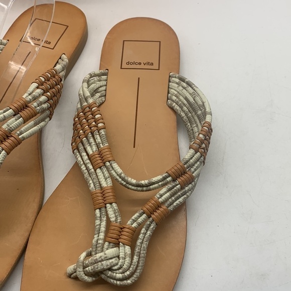 Dolce Vita Gray Tan Leather Flip Flops rubber bottom Sz 8. FFT0526B - Picture 3 of 8